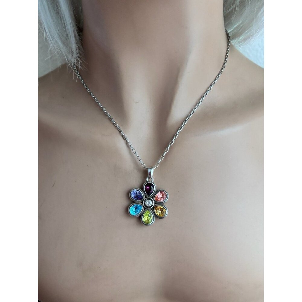 Brighton BELLISSIMA FIORE Multi Crystal Flower Necklace NWOT Colorful *